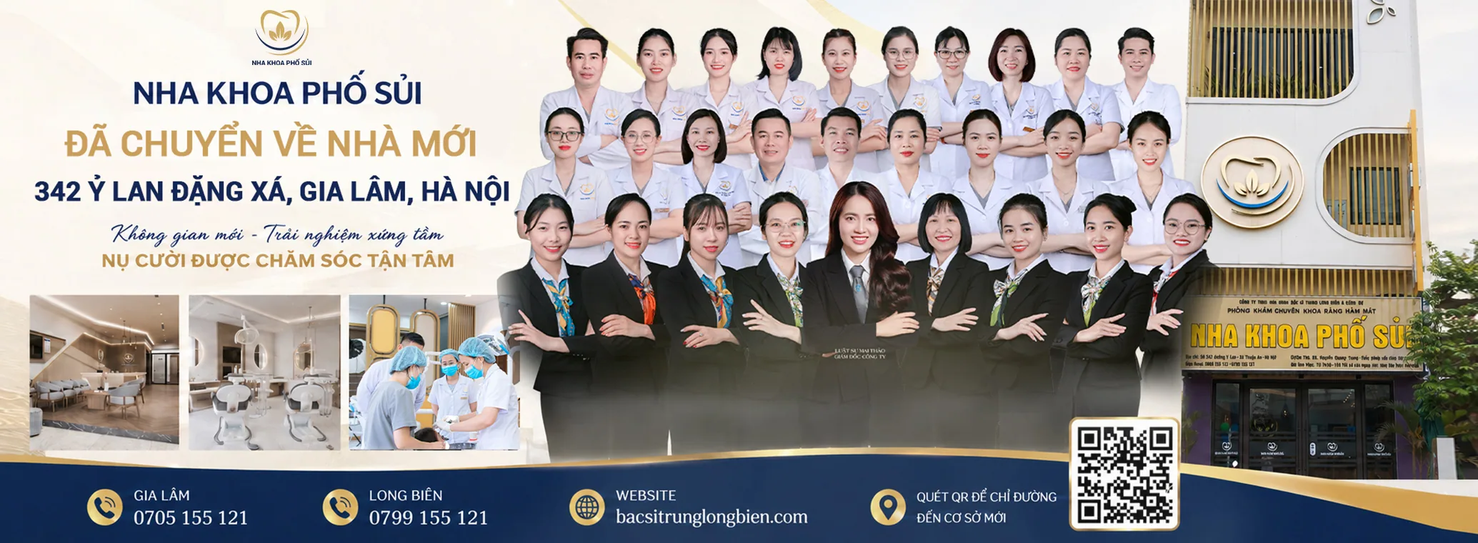 Nha khoa Phố Sủi chuyển địa điểm sang 342 đường Ỷ Lan, Đặng Xá, Thuận An, Hà Nội - cách ngã tư Phố Sủi 500m