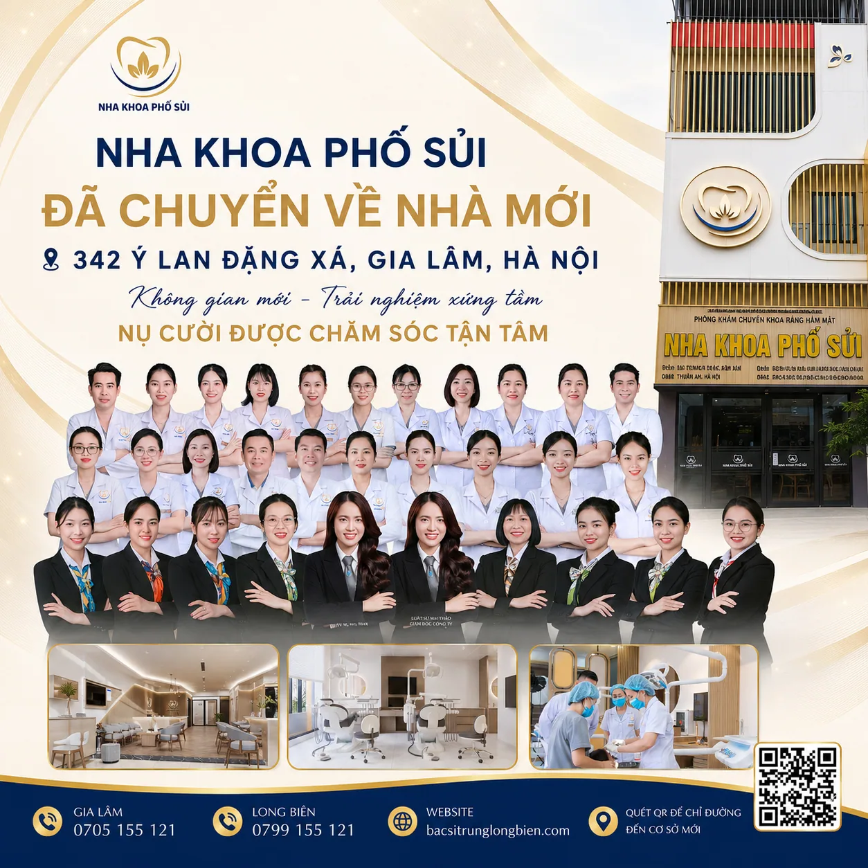 Nha khoa Phố Sủi chuyển địa điểm sang 342 đường Ỷ Lan, Đặng Xá, Thuận An, Hà Nội - cách ngã tư Phố Sủi 500m